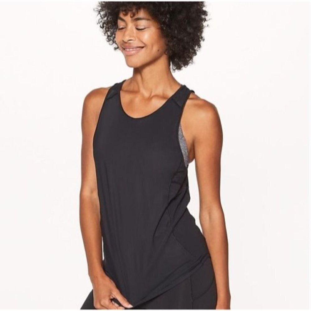 Lululemon Black Sculpt Tank II Sheer/Mesh Detail Tank Top Size Medium